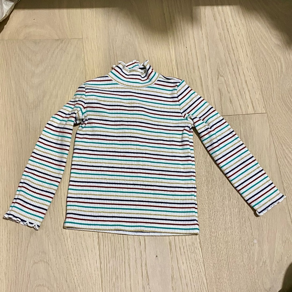 Janie & Jack Striped Ribbed Ruffle Turtleneckk 18-24 months